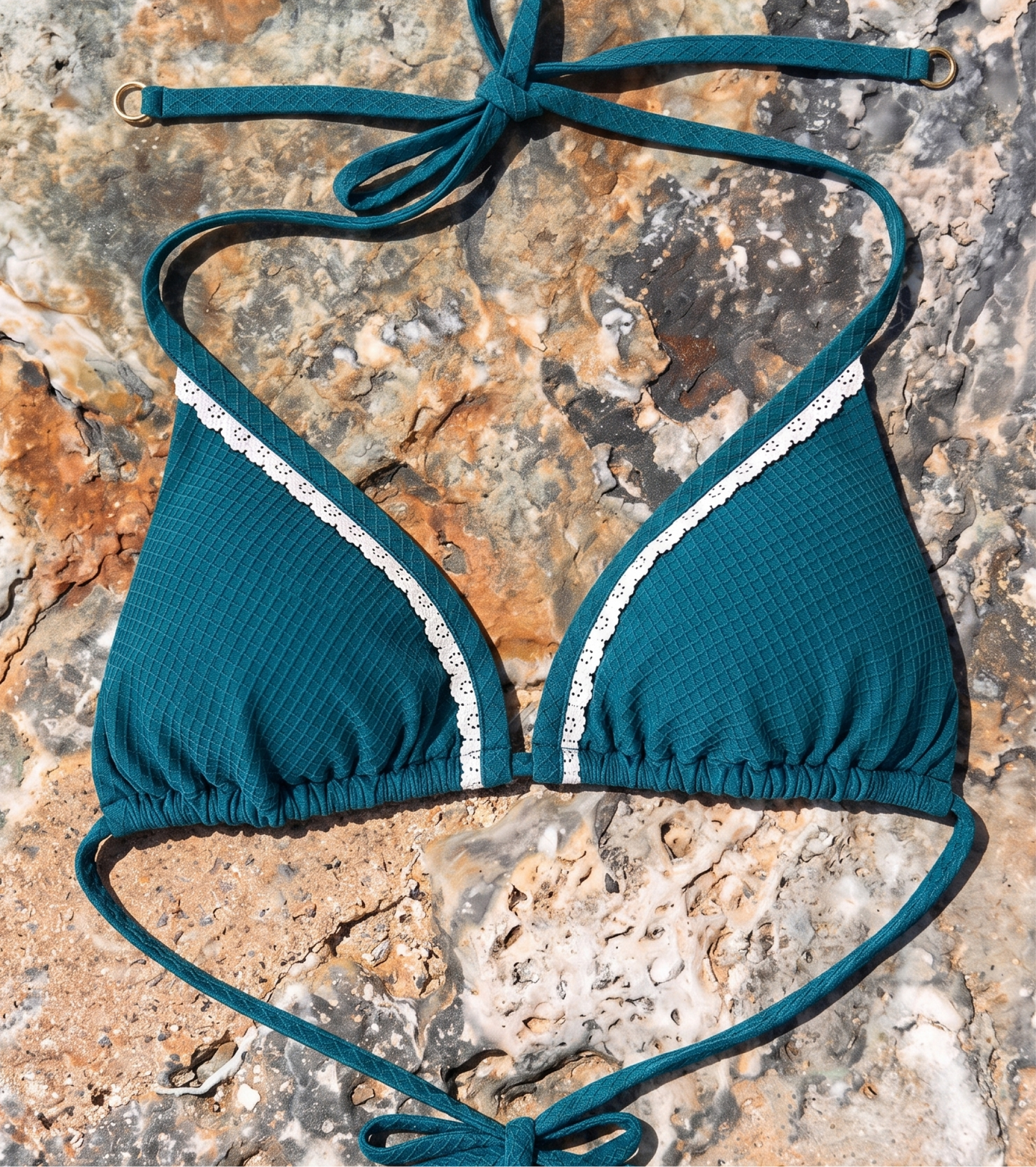 Swimwear - Waffle - Triangle - Top - Teal